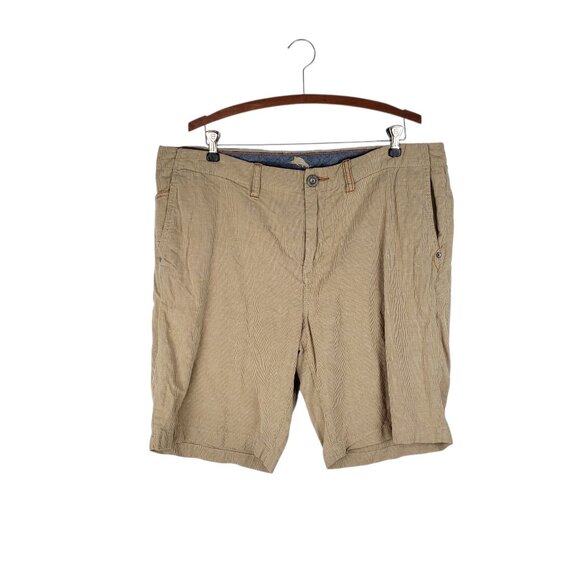 Tommy Bahama Linen Cotton Shorts Striped Khaki Tan Flat Front Mens Size 38 - Picture 1 of 8